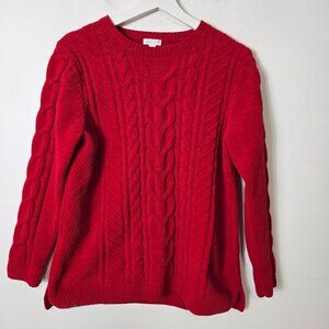 J. Jill Size M Chenille Red Cable Knit Crew Neck Pullover Sweater Soft